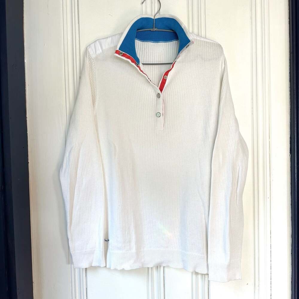 90s Lauren Ralph Lauren Pullover Sweater with Blue & Red Collar, Large